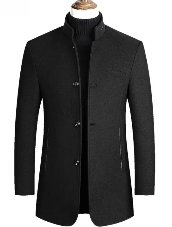 Outlet OUKU Men's Winter Coat Wool Coat Overcoat Blazer Short Coat Office Work Fall & Winter Wool Windproof Warm Outerwear Clothing Apparel Basic Chic & Modern Solid Colored Stand Collar