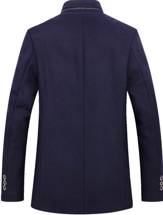 Outlet OUKU Men's Winter Coat Wool Coat Overcoat Blazer Short Coat Office Work Fall & Winter Wool Windproof Warm Outerwear Clothing Apparel Basic Chic & Modern Solid Colored Stand Collar