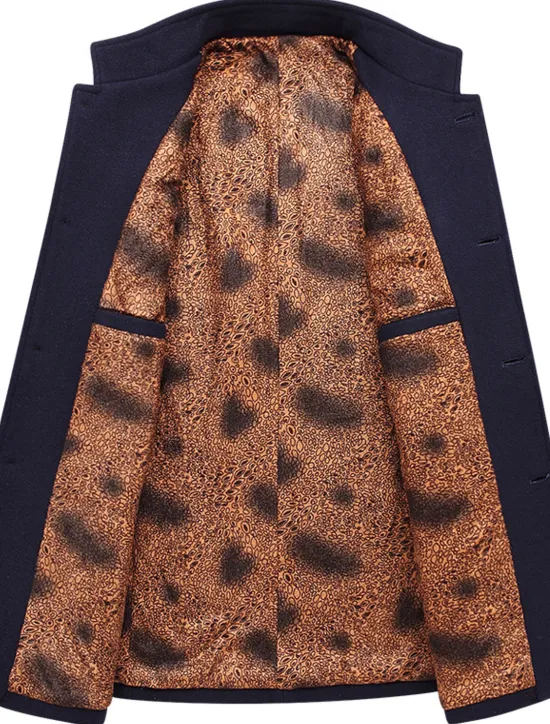 Outlet OUKU Men's Winter Coat Wool Coat Overcoat Blazer Short Coat Office Work Fall & Winter Wool Windproof Warm Outerwear Clothing Apparel Basic Chic & Modern Solid Colored Stand Collar