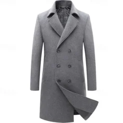Clearance OUKU Men's Winter Coat Wool Coat Overcoat Trench Coat Outdoor Daily Wear Fall & Winter Polyester Thermal Warm Outerwear Clothing Apparel Fashion Streetwear Plain Pocket Lapel Double Breasted