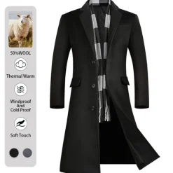 Online OUKU Men's Winter Coat Wool Coat Overcoat Outdoor Work Fall & Winter Wool Outerwear Clothing Apparel Basic Solid Colored Shirt Collar Single Breasted