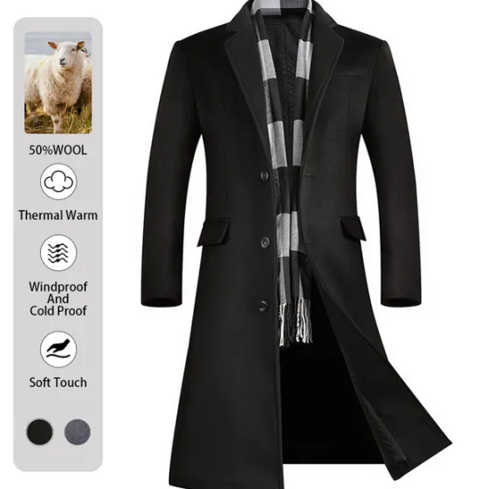 Online OUKU Men's Winter Coat Wool Coat Overcoat Outdoor Work Fall & Winter Wool Outerwear Clothing Apparel Basic Solid Colored Shirt Collar Single Breasted