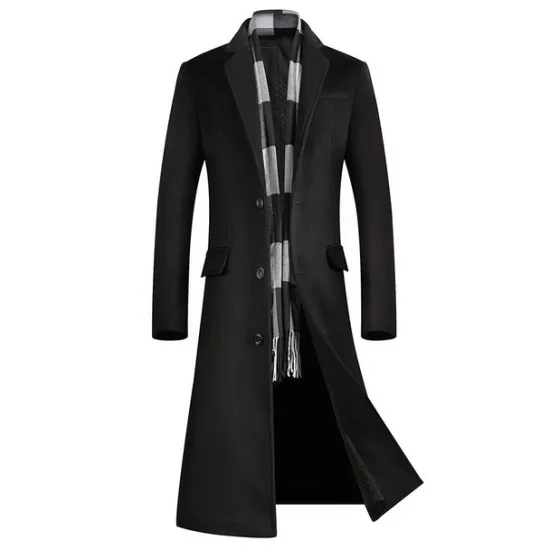 Online OUKU Men's Winter Coat Wool Coat Overcoat Outdoor Work Fall & Winter Wool Outerwear Clothing Apparel Basic Solid Colored Shirt Collar Single Breasted