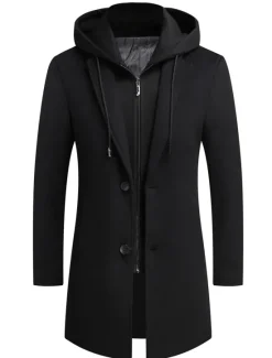 Sale OUKU Men's Winter Coat Wool Coat Overcoat Trench Coat Outdoor Street Spring Fall Winter Polyester Thermal Warm Warm Outerwear Clothing Apparel Business Casual Plain Pocket Notch lapel collar Single