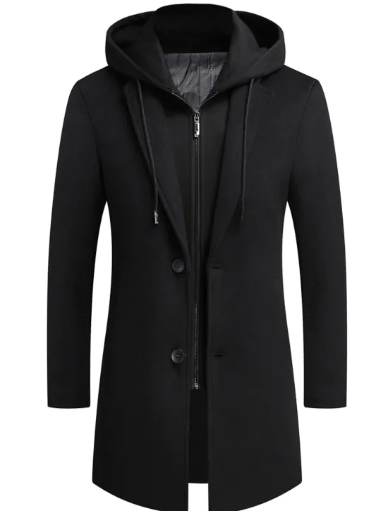 Sale OUKU Men's Winter Coat Wool Coat Overcoat Trench Coat Outdoor Street Spring Fall Winter Polyester Thermal Warm Warm Outerwear Clothing Apparel Business Casual Plain Pocket Notch lapel collar Single