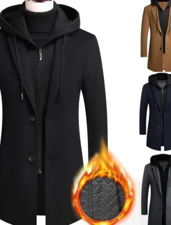 Sale OUKU Men's Winter Coat Wool Coat Overcoat Trench Coat Outdoor Street Spring Fall Winter Polyester Thermal Warm Warm Outerwear Clothing Apparel Business Casual Plain Pocket Notch lapel collar Single
