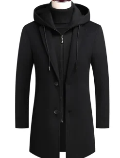 Sale OUKU Men's Winter Coat Wool Coat Overcoat Trench Coat Outdoor Street Spring Fall Winter Polyester Thermal Warm Warm Outerwear Clothing Apparel Business Casual Plain Pocket Notch lapel collar Single