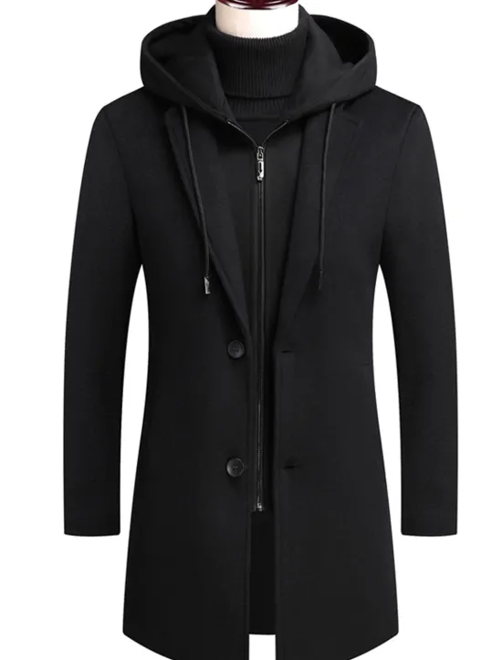 Sale OUKU Men's Winter Coat Wool Coat Overcoat Trench Coat Outdoor Street Spring Fall Winter Polyester Thermal Warm Warm Outerwear Clothing Apparel Business Casual Plain Pocket Notch lapel collar Single