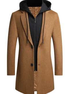 Sale OUKU Men's Winter Coat Wool Coat Overcoat Trench Coat Outdoor Street Spring Fall Winter Polyester Thermal Warm Warm Outerwear Clothing Apparel Business Casual Plain Pocket Notch lapel collar Single
