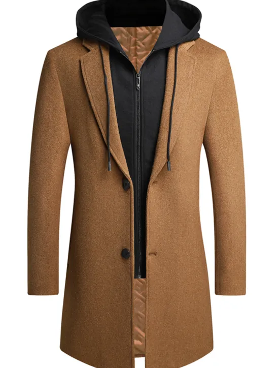 Sale OUKU Men's Winter Coat Wool Coat Overcoat Trench Coat Outdoor Street Spring Fall Winter Polyester Thermal Warm Warm Outerwear Clothing Apparel Business Casual Plain Pocket Notch lapel collar Single