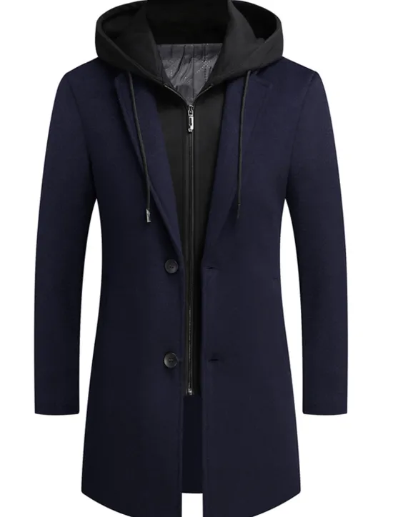 Sale OUKU Men's Winter Coat Wool Coat Overcoat Trench Coat Outdoor Street Spring Fall Winter Polyester Thermal Warm Warm Outerwear Clothing Apparel Business Casual Plain Pocket Notch lapel collar Single