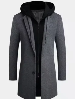 Sale OUKU Men's Winter Coat Wool Coat Overcoat Trench Coat Outdoor Street Spring Fall Winter Polyester Thermal Warm Warm Outerwear Clothing Apparel Business Casual Plain Pocket Notch lapel collar Single