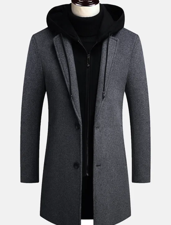Sale OUKU Men's Winter Coat Wool Coat Overcoat Trench Coat Outdoor Street Spring Fall Winter Polyester Thermal Warm Warm Outerwear Clothing Apparel Business Casual Plain Pocket Notch lapel collar Single