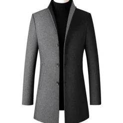 Hot OUKU Men's Winter Coat Wool Coat Overcoat Business Daily Wear Fall Winter Wool Thermal Warm Outdoor Outerwear Clothing Apparel Fashion Warm Ups Solid Colored Pocket Standing Collar Single Breasted