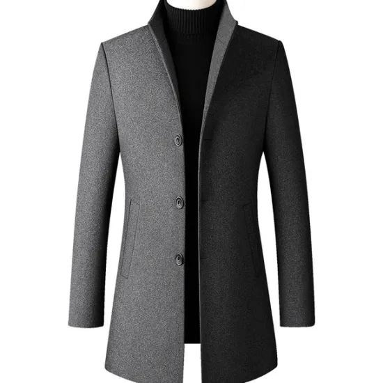 Hot OUKU Men's Winter Coat Wool Coat Overcoat Business Daily Wear Fall Winter Wool Thermal Warm Outdoor Outerwear Clothing Apparel Fashion Warm Ups Solid Colored Pocket Standing Collar Single Breasted