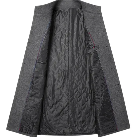 Hot OUKU Men's Winter Coat Wool Coat Overcoat Business Daily Wear Fall Winter Wool Thermal Warm Outdoor Outerwear Clothing Apparel Fashion Warm Ups Solid Colored Pocket Standing Collar Single Breasted