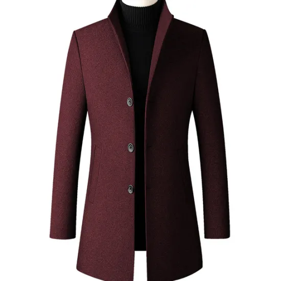 Hot OUKU Men's Winter Coat Wool Coat Overcoat Business Daily Wear Fall Winter Wool Thermal Warm Outdoor Outerwear Clothing Apparel Fashion Warm Ups Solid Colored Pocket Standing Collar Single Breasted