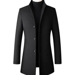 Hot OUKU Men's Winter Coat Wool Coat Overcoat Business Daily Wear Fall Winter Wool Thermal Warm Outdoor Outerwear Clothing Apparel Fashion Warm Ups Solid Colored Pocket Standing Collar Single Breasted