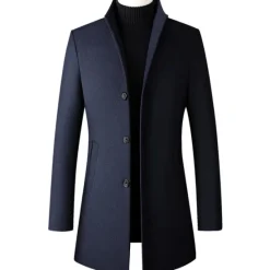 Hot OUKU Men's Winter Coat Wool Coat Overcoat Business Daily Wear Fall Winter Wool Thermal Warm Outdoor Outerwear Clothing Apparel Fashion Warm Ups Solid Colored Pocket Standing Collar Single Breasted