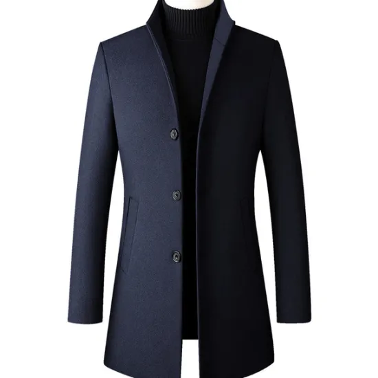 Hot OUKU Men's Winter Coat Wool Coat Overcoat Business Daily Wear Fall Winter Wool Thermal Warm Outdoor Outerwear Clothing Apparel Fashion Warm Ups Solid Colored Pocket Standing Collar Single Breasted