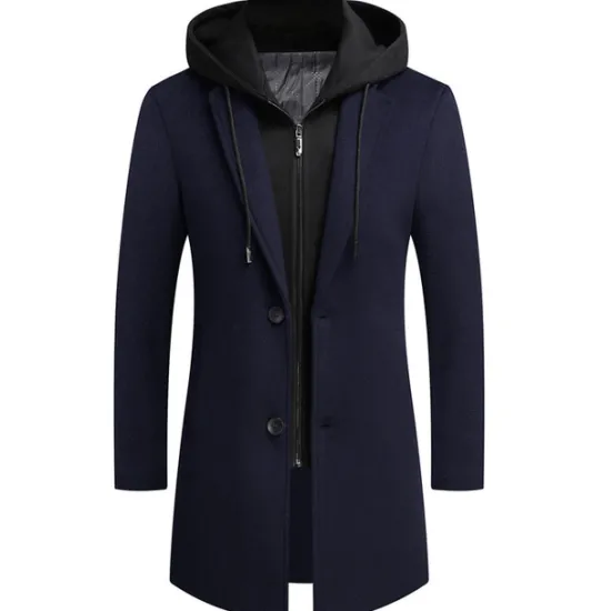 Best OUKU Men's Winter Coat Wool Coat Overcoat Trench Coat Outdoor Daily Wear Fall & Winter Polyester Windbreaker Outerwear Clothing Apparel Fashion Streetwear Plain Hooded Single Breasted One-button