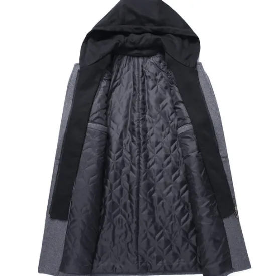 Best OUKU Men's Winter Coat Wool Coat Overcoat Trench Coat Outdoor Daily Wear Fall & Winter Polyester Windbreaker Outerwear Clothing Apparel Fashion Streetwear Plain Hooded Single Breasted One-button