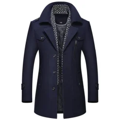 Clearance OUKU Men's Winter Coat Wool Coat Trench Coat Street Business Fall Winter Woolen Thermal Warm Breathable Outerwear Clothing Apparel Casual Solid Color Pocket Turndown Single Breasted