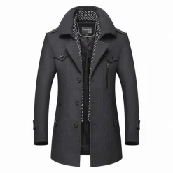 Clearance OUKU Men's Winter Coat Wool Coat Trench Coat Street Business Fall Winter Woolen Thermal Warm Breathable Outerwear Clothing Apparel Casual Solid Color Pocket Turndown Single Breasted