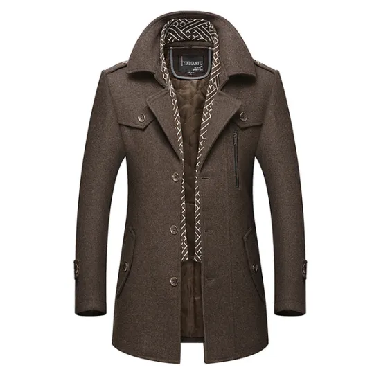 Clearance OUKU Men's Winter Coat Wool Coat Trench Coat Street Business Fall Winter Woolen Thermal Warm Breathable Outerwear Clothing Apparel Casual Solid Color Pocket Turndown Single Breasted
