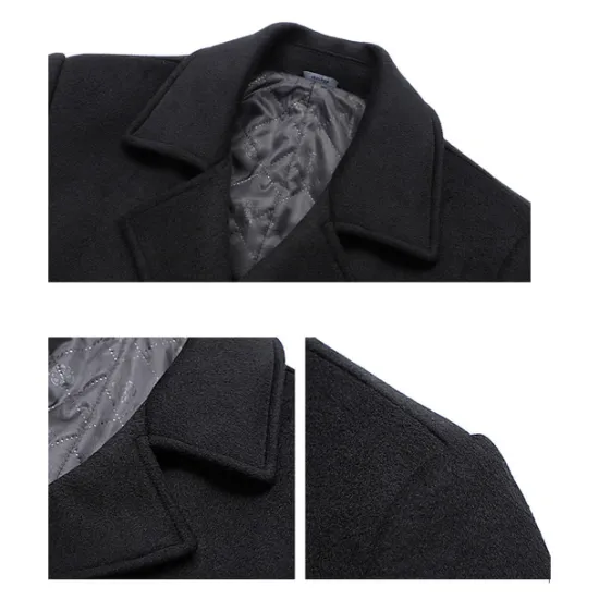 Clearance OUKU Men's Winter Coat Wool Coat Peacoat Business Casual Spring Fall Winter Woolen Thermal Warm Breathable Outerwear Clothing Apparel Casual Solid Color Pocket Turndown Double Breasted