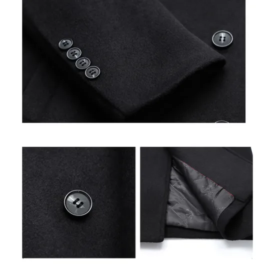 Clearance OUKU Men's Winter Coat Wool Coat Peacoat Business Casual Spring Fall Winter Woolen Thermal Warm Breathable Outerwear Clothing Apparel Casual Solid Color Pocket Turndown Double Breasted