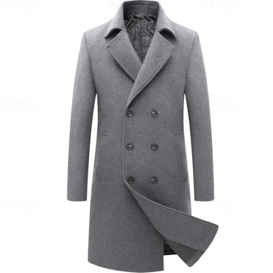 OUKU Men's Winter Coat Wool Coat Overcoat Outdoor Daily Wear Fall & Winter Polyester Thermal Warm Outerwear Clothing Apparel Fashion Streetwear Plain Pocket Lapel Double Breasted