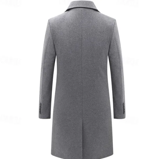 OUKU Men's Winter Coat Wool Coat Overcoat Outdoor Daily Wear Fall & Winter Polyester Thermal Warm Outerwear Clothing Apparel Fashion Streetwear Plain Pocket Lapel Double Breasted