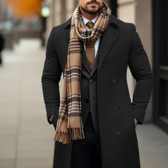 OUKU Men's Winter Coat Wool Coat Overcoat Outdoor Daily Wear Fall & Winter Polyester Thermal Warm Outerwear Clothing Apparel Fashion Streetwear Plain Pocket Lapel Double Breasted