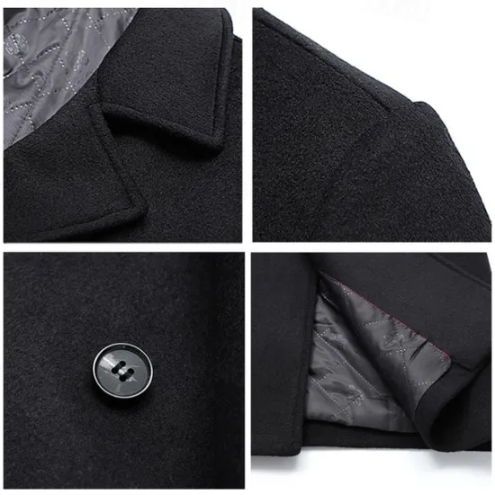 OUKU Men's Winter Coat Wool Coat Overcoat Outdoor Daily Wear Fall & Winter Polyester Thermal Warm Outerwear Clothing Apparel Fashion Streetwear Plain Pocket Lapel Double Breasted