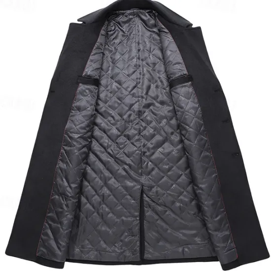 OUKU Men's Winter Coat Wool Coat Overcoat Outdoor Daily Wear Fall & Winter Polyester Thermal Warm Outerwear Clothing Apparel Fashion Streetwear Plain Pocket Lapel Double Breasted
