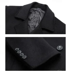 OUKU Men's Winter Coat Wool Coat Overcoat Outdoor Daily Wear Fall & Winter Polyester Thermal Warm Outerwear Clothing Apparel Fashion Streetwear Plain Pocket Lapel Double Breasted