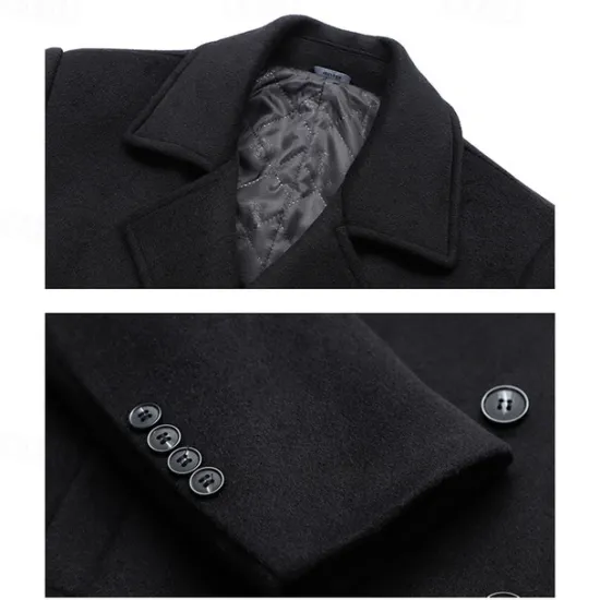 OUKU Men's Winter Coat Wool Coat Overcoat Outdoor Daily Wear Fall & Winter Polyester Thermal Warm Outerwear Clothing Apparel Fashion Streetwear Plain Pocket Lapel Double Breasted