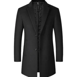 Discount OUKU Men's Winter Coat Wool Coat Overcoat Business Daily Wear Winter Wool Thermal Warm Outdoor Outerwear Clothing Apparel Fashion Warm Ups Solid Colored Pocket Lapel Single Breasted Two-button