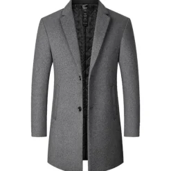 Discount OUKU Men's Winter Coat Wool Coat Overcoat Business Daily Wear Winter Wool Thermal Warm Outdoor Outerwear Clothing Apparel Fashion Warm Ups Solid Colored Pocket Lapel Single Breasted Two-button