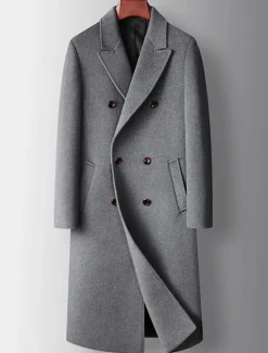 Online OUKU Men's Winter Coat Wool Coat Peacoat Daily Wear Vacation Fall Winter POLY Thermal Warm Outdoor Outerwear Clothing Apparel Fashion Warm Ups Solid Colored Pocket Turndown Double Breasted