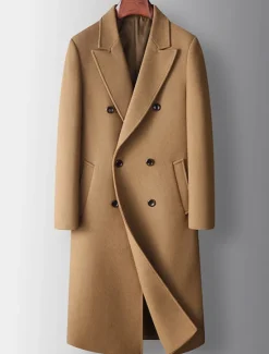 Online OUKU Men's Winter Coat Wool Coat Peacoat Daily Wear Vacation Fall Winter POLY Thermal Warm Outdoor Outerwear Clothing Apparel Fashion Warm Ups Solid Colored Pocket Turndown Double Breasted