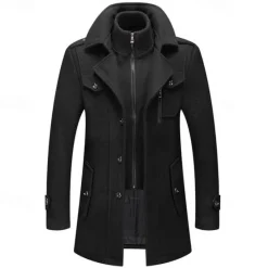 Discount OUKU Men's Winter Coat Wool Coat Overcoat Short Coat Outdoor Work Fall & Winter Wool Windproof Warm Outerwear Clothing Apparel Bustiers Essential Solid Colored Rolled collar Single Breasted