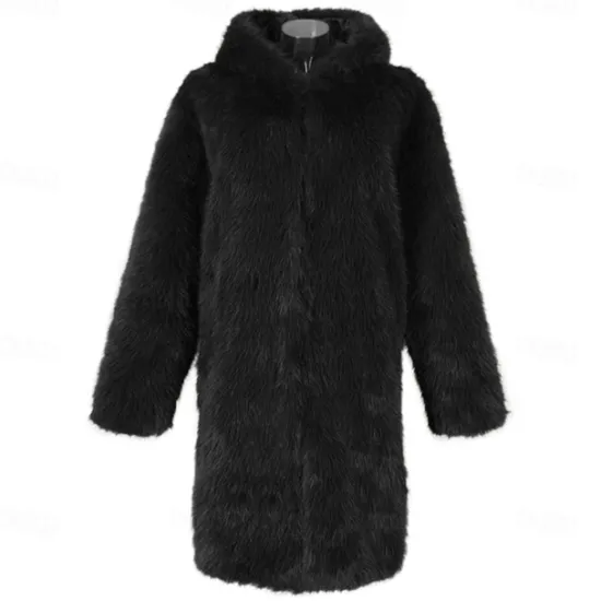 Online OUKU Men's Winter Jacket Fleece Jacket Faux Fur Coat Daily Vacation Thermal Warm Keep Warm Fleece Fall & Winter Plush Elegant Punk Hooded Long Black White Brown Jacket