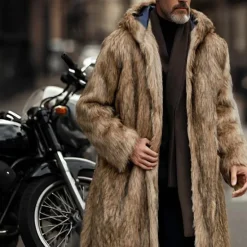 Online OUKU Men's Winter Jacket Fleece Jacket Faux Fur Coat Daily Vacation Thermal Warm Keep Warm Fleece Fall & Winter Plush Elegant Punk Hooded Long Black White Brown Jacket