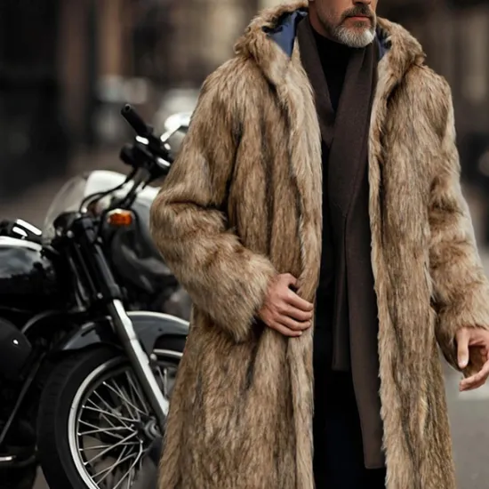 Online OUKU Men's Winter Jacket Fleece Jacket Faux Fur Coat Daily Vacation Thermal Warm Keep Warm Fleece Fall & Winter Plush Elegant Punk Hooded Long Black White Brown Jacket
