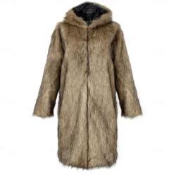 Online OUKU Men's Winter Jacket Fleece Jacket Faux Fur Coat Daily Vacation Thermal Warm Keep Warm Fleece Fall & Winter Plush Elegant Punk Hooded Long Black White Brown Jacket