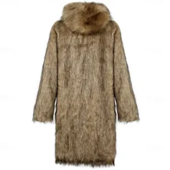 Online OUKU Men's Winter Jacket Fleece Jacket Faux Fur Coat Daily Vacation Thermal Warm Keep Warm Fleece Fall & Winter Plush Elegant Punk Hooded Long Black White Brown Jacket