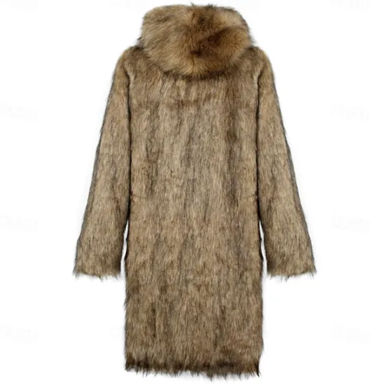 Online OUKU Men's Winter Jacket Fleece Jacket Faux Fur Coat Daily Vacation Thermal Warm Keep Warm Fleece Fall & Winter Plush Elegant Punk Hooded Long Black White Brown Jacket
