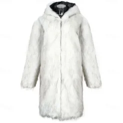 Online OUKU Men's Winter Jacket Fleece Jacket Faux Fur Coat Daily Vacation Thermal Warm Keep Warm Fleece Fall & Winter Plush Elegant Punk Hooded Long Black White Brown Jacket